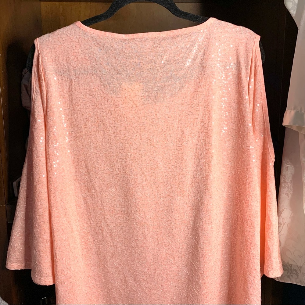Pink Sequined Cold Shoulder Top - Picture 2 of 5